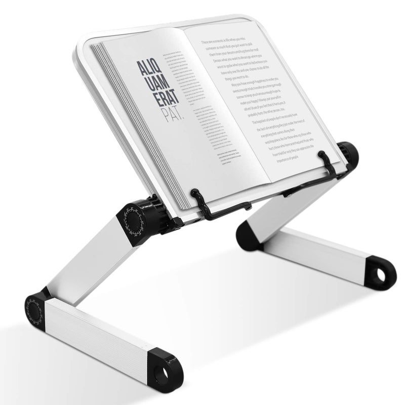 MNKXL Book Stand Multifunctional Adjustable Laptop Stand Book Holder Tray with Clips Ergonomic Multi Heights Angles Adjustable Cooking Bookstand for Textbook Recipe Magazine Laptop Tablet Portable - Image 1